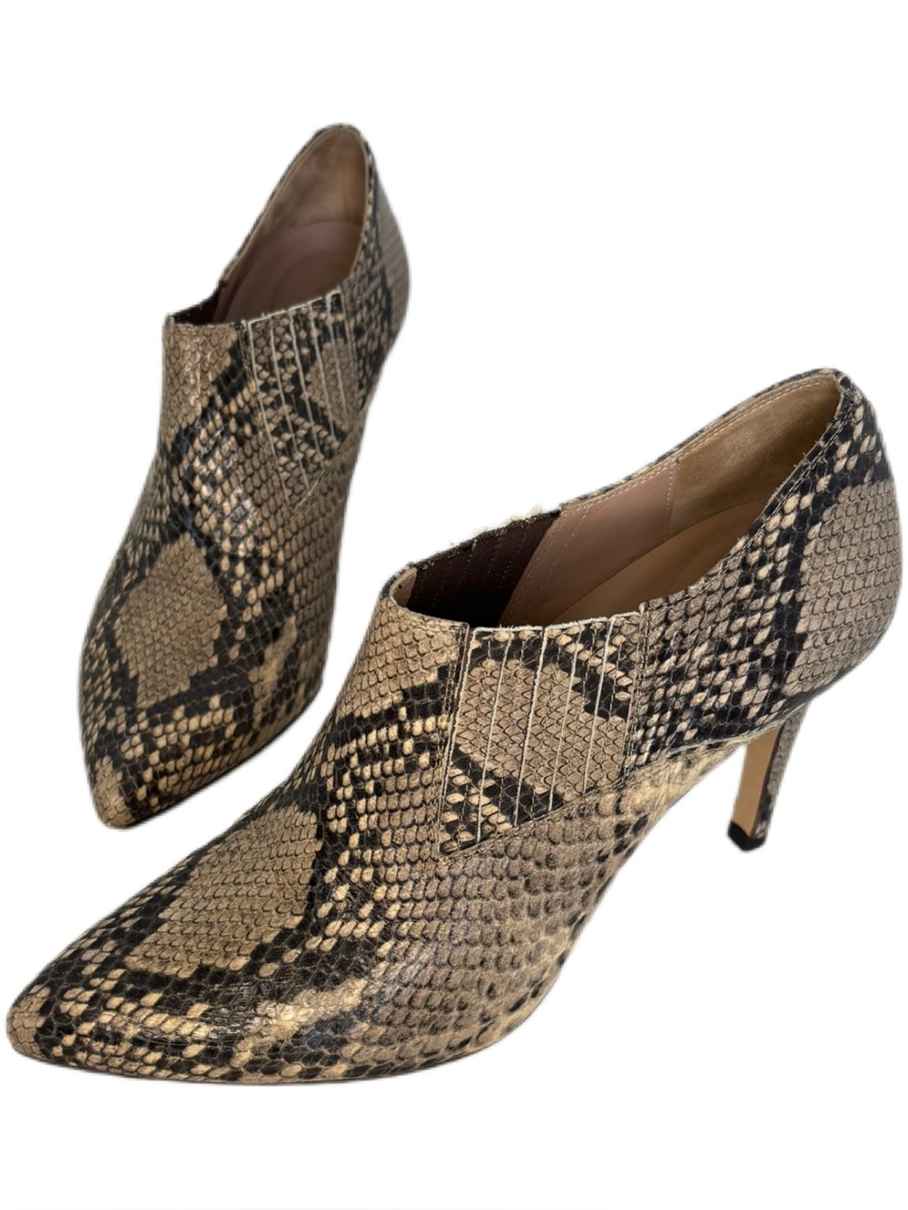 INEZ Marisol 90 Natural Snake Embossed Leather Pointed Toe Booties Women’s SZ 8